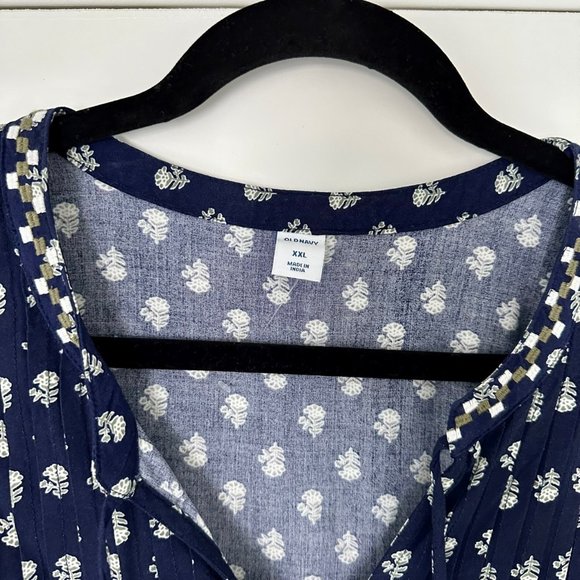 NWOT Old Navy Blue & Green Floral Print Empire Tassel Dress (Size: XXL) - Picture 2 of 12